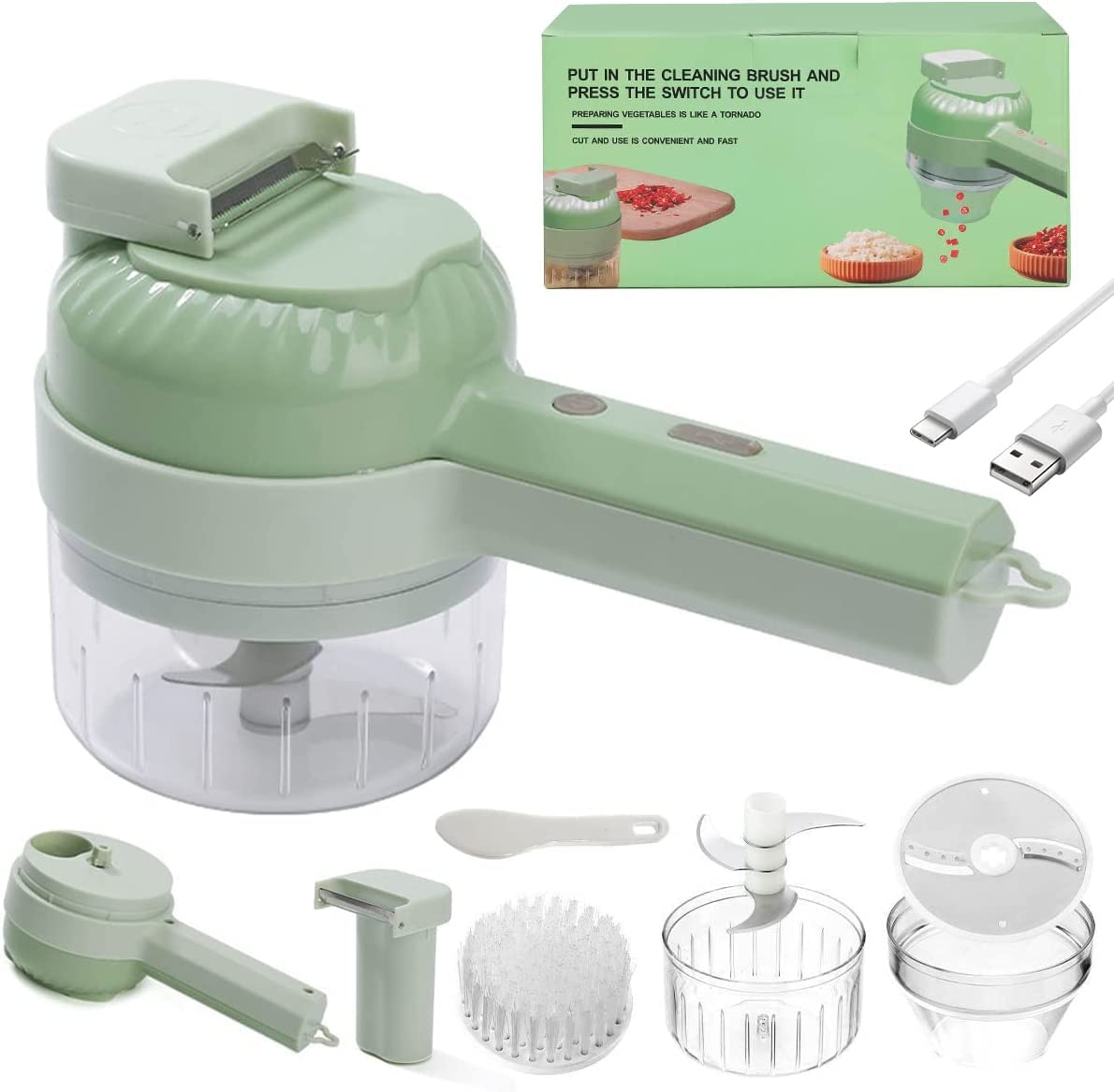 4 in 1 Portable Electric Vegetable Cutter Set, Multifunction Cordless Electric Food Small Slicer, Onion Dicer, Cucumber Vegetable Cutter.