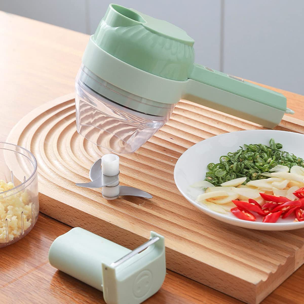 4 in 1 Portable Electric Vegetable Cutter Set, Multifunction Cordless Electric Food Small Slicer, Onion Dicer, Cucumber Vegetable Cutter.