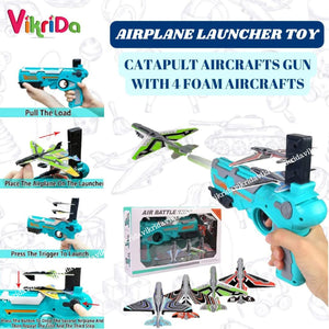 Launcher Toy Catapult aircrafts Gun with 4 Foam aircrafts, Shooting Games Outdoor Sport Activity Birthday Gifts Party Gifts for Kids Orange