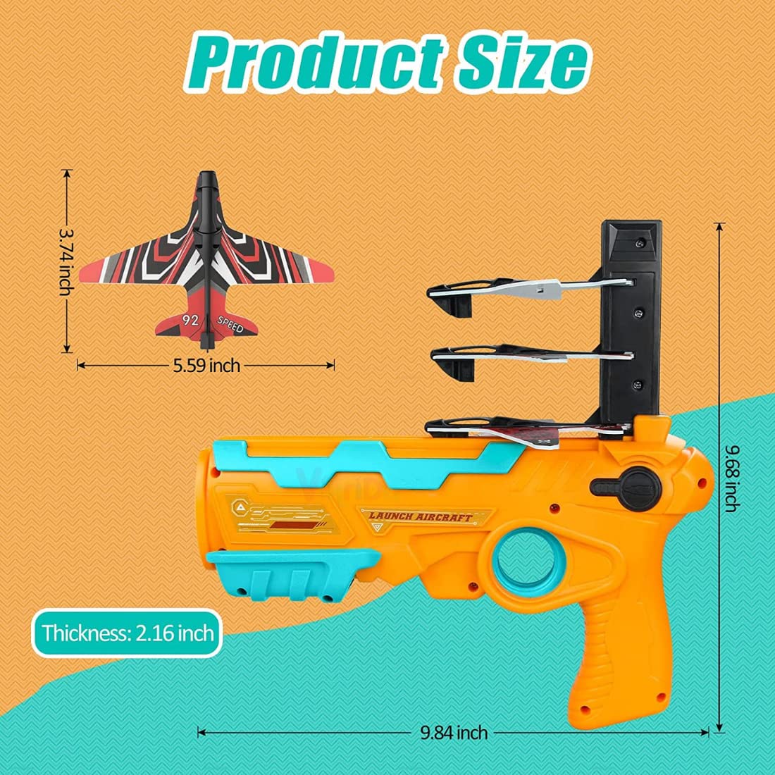 Launcher Toy Catapult aircrafts Gun with 4 Foam aircrafts, Shooting Games Outdoor Sport Activity Birthday Gifts Party Gifts for Kids Orange