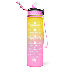 Motivational Fitness Sports Water Bottle with Time Marker & Straw