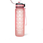 Motivational Fitness Sports Water Bottle with Time Marker & Straw