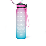 Motivational Fitness Sports Water Bottle with Time Marker & Straw