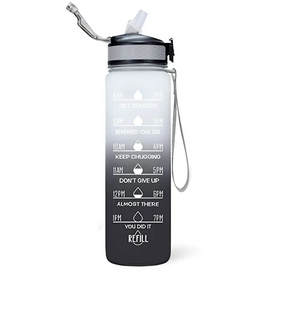 Motivational Fitness Sports Water Bottle with Time Marker & Straw