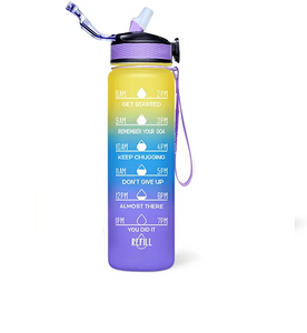 Motivational Fitness Sports Water Bottle with Time Marker & Straw