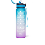 Motivational Fitness Sports Water Bottle with Time Marker & Straw