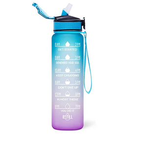 Motivational Fitness Sports Water Bottle with Time Marker & Straw