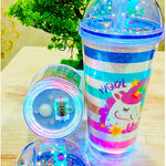 Beautiful Printed Sipper Bottle with Straw for Kids, Water Bottle, Sipper Glass Tumbler with Lid