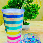 Beautiful Printed Sipper Bottle with Straw for Kids, Water Bottle, Sipper Glass Tumbler with Lid