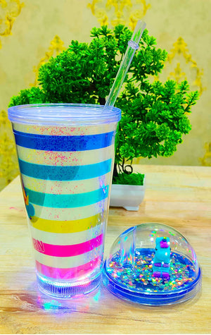 Beautiful Printed Sipper Bottle with Straw for Kids, Water Bottle, Sipper Glass Tumbler with Lid