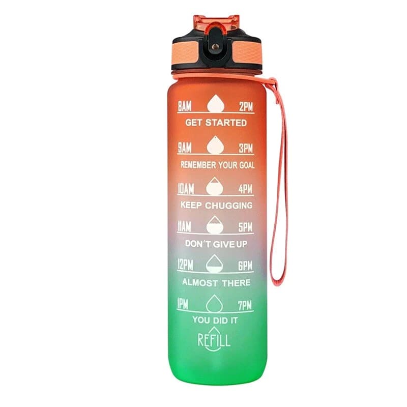 Motivational Fitness Sports Water Bottle with Time Marker & Straw