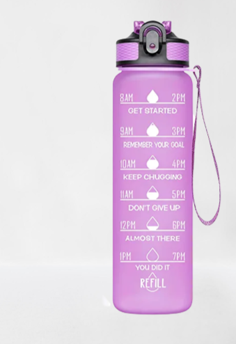 Motivational Fitness Sports Water Bottle with Time Marker & Straw