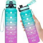 Motivational Fitness Sports Water Bottle with Time Marker & Straw