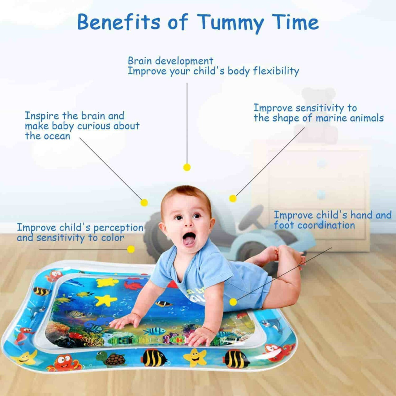 Baby Water Play Mat Toys Inflatable Tummy Time Leakproof for Indoor & Outdoor Activity