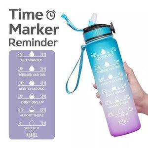 Motivational Fitness Sports Water Bottle with Time Marker & Straw